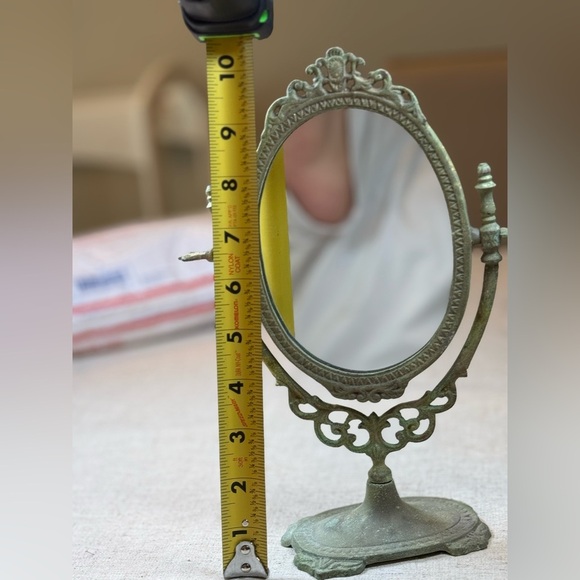 Vintage Dresser Mirror Oval Swivel Weathered Green Distressed - Picture 4 of 8